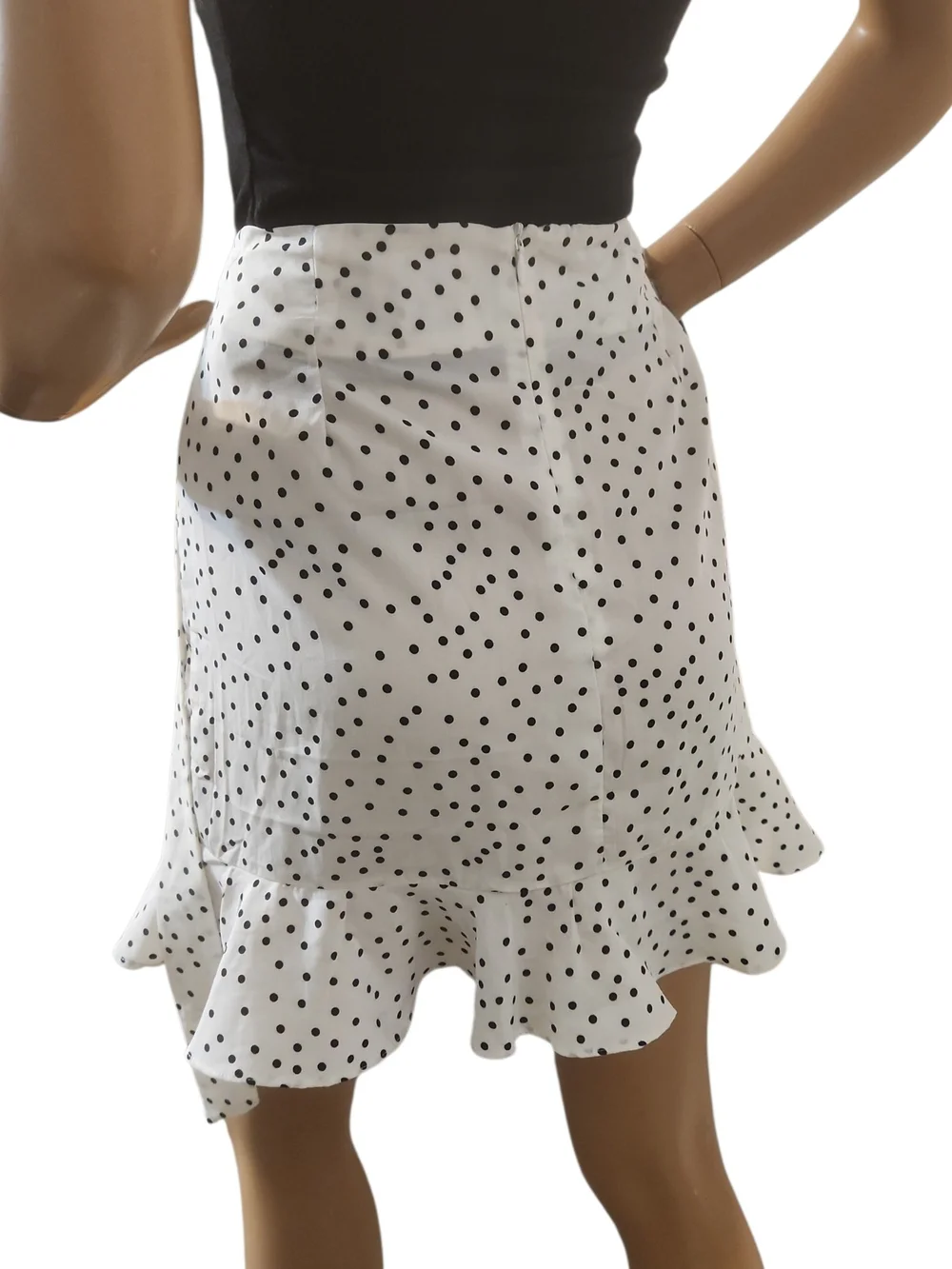 Women's White Polka Dot Ruffle Mini Skirt Sz 8